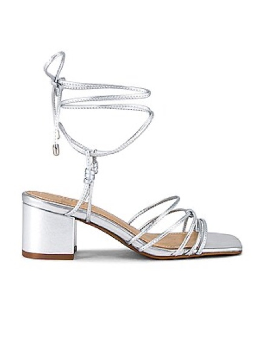 SCHUTZ Athena Block Silver Strappy Block Heel Ankle Wrap Sandal